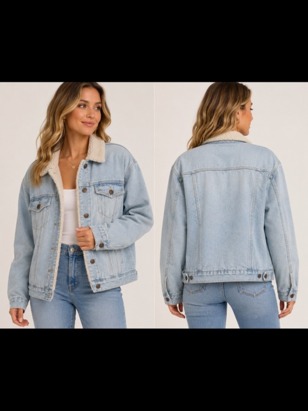 Ashley Vintage Charm Light Blue Denim Jacket with Sherpa Lining